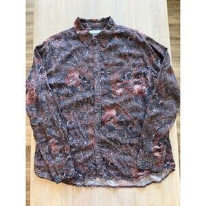 Corridor Men's Button Up Shirt Navy Maroon Print Size Large